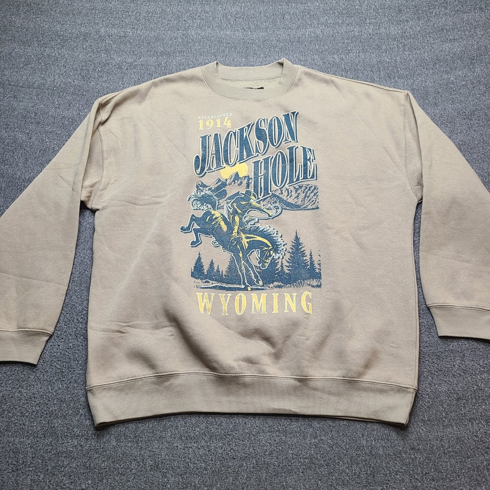 State of Mine Sweatshirt Mens XL Taupe‎ NEW Jackson Hole Wyoming Graphic Fleece